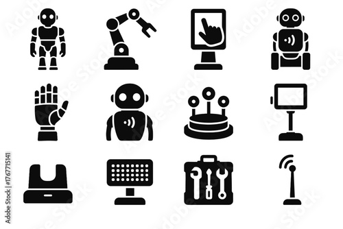 Robot arm futuristic hand vector touchscreen icon led voice wheel humanoid interface