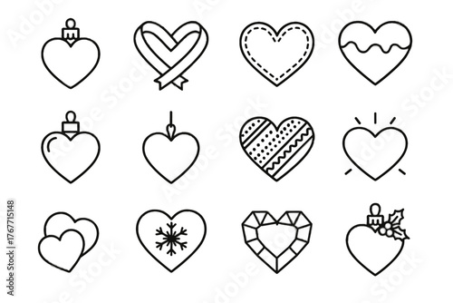 Holiday festive snowflake hanging gem icon metallic heart icons classic vector bauble