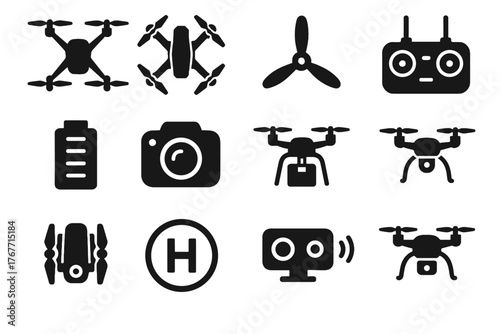 Folded surveillance delivery drone collection sensor controller icon vector battery propeller