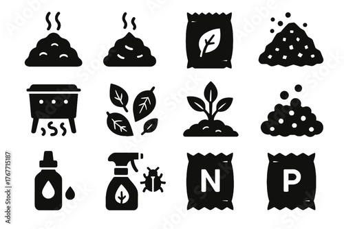 Litter bin icons spray biochar organic vector fertilizer nitrogen pile icon leaf
