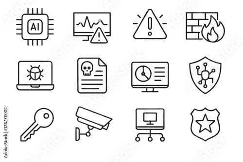 Intrusion shield firewall network security icon ai threat detection vector anomaly icons