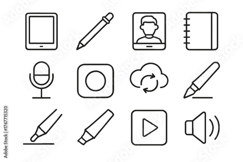 Vector sync cloud educational ink icons tools smart tablet play tutor icon