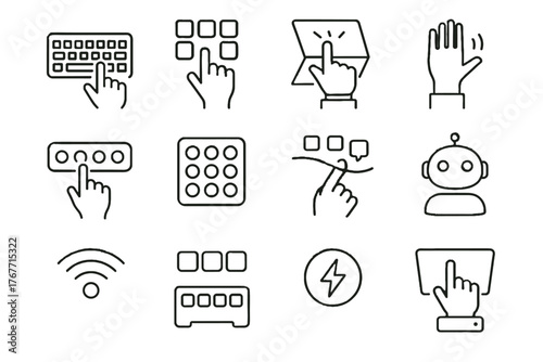 Wireless devices keys input energy icon assistant typing virtual led interactive vector