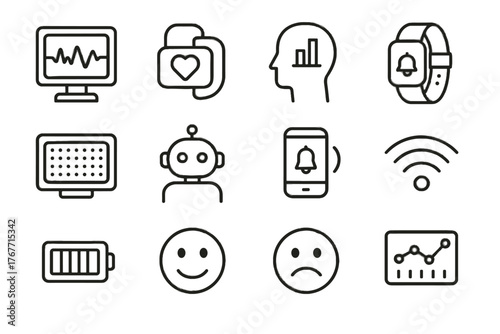 Smiley icons biometric sensor icon connectivity display notification wellness rate mental vector