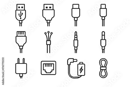 Cable plug tech icon lightning audio ethernet vector connector icons optic hdmi