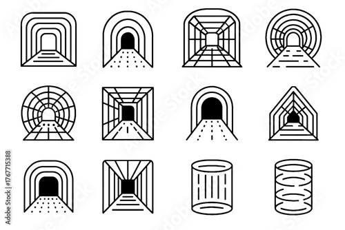 Glowing tunnel light icon vector augmented holographic passage path luminous icons cyber