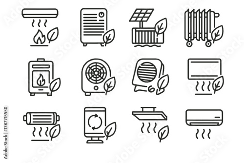 Oil heaters stove radiator home ceramic lamp vector eco heater icon infrared