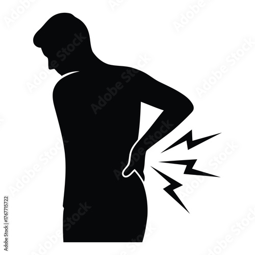 Silhouette of man experiencing back pain lumbar discomfort healthcare concept
