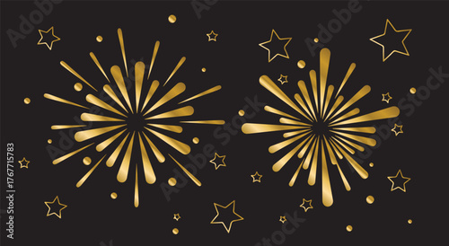 Golden Bursts of Celebration Fireworks and Stars Against a Dark Canvas