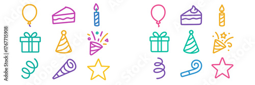 Colorful party decorations and symbols for festive celebrations and events