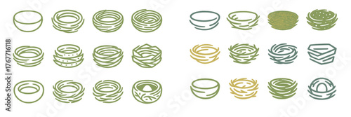 Different styles of nesting bowls with organic shapes and textures displayed in a modern layout