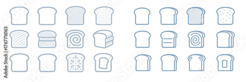 Bread illustrations featuring various types and designs in a clean layout with simple line art style