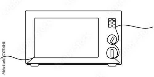 Microwave Oven continuous one line drawing minimalism design,  Single line draw, outline design vector  illustration. 