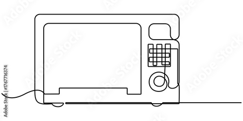 Microwave Oven continuous one line drawing minimalism design,  Single line draw, outline design vector  illustration. 