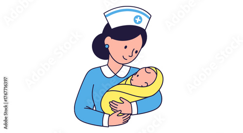 A Caring Nurse Embraces a Newborn, Celebrating New Life with Tender Loving Care