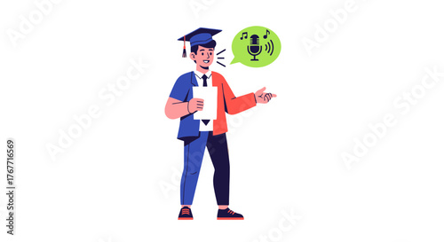 A Graduated Speaker Announcing Music, Singing and Podcast Content for Public Consumption