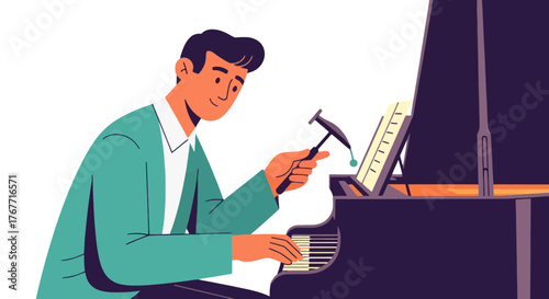 A Hammer Approaches A Piano: A Humorous Illustration Of Music And Repair
