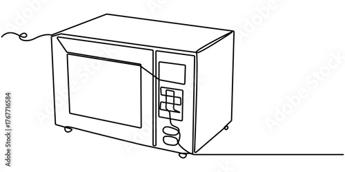 Microwave Oven continuous one line drawing minimalism design,  Single line draw, outline design vector  illustration. 