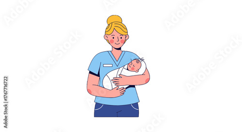 A Nurse Holding a Newborn Baby: Healthcare, Childbirth, and Maternal Care