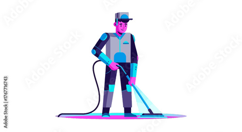 A Person Cleaning Surface, Colorful Graphic With Unique Lighting and Black Background