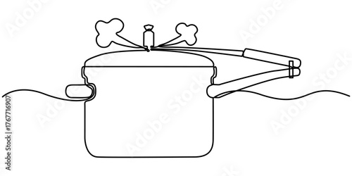 pressure cooker continuous one line drawing, Simple line drawing illustration of traditional mortar outline art vector illustration. 