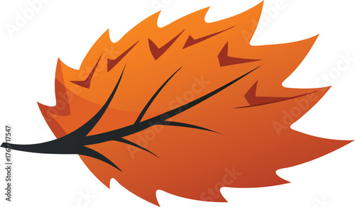 Stylized autumn leaf with jagged edges in vibrant orange