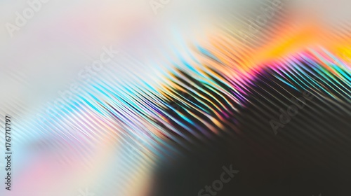 Close up of iridescent light refraction creating abstract colorful striated patterns