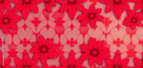 Seamless pattern of overlapping red flower petals, vector background design, print, floral