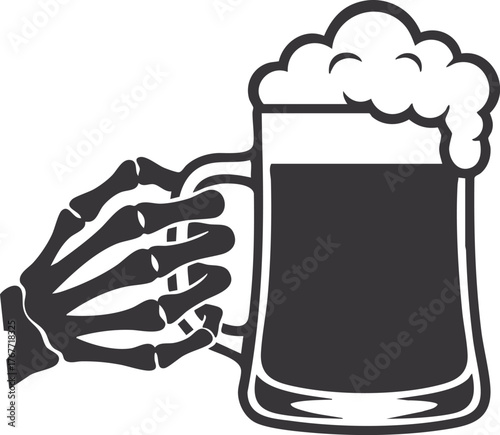 Skeleton Hand Holding a Beer Mug vector Illustration