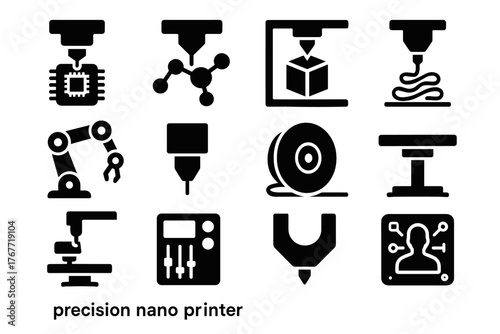 Printing spool ai robotic interface icon microchip panel platform nano vector printer