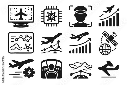Flight immersive management ai chip guidance vector satellite innovative icon compensation pilot