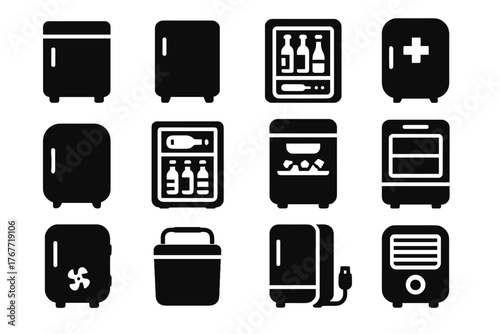 Compact box ice freezer appliances vector mini icon cold cooling medicine small