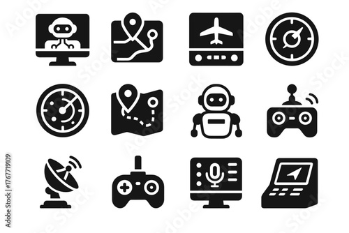 Vector satellite planner hub ai voice gps assistant panel navigation icon compass