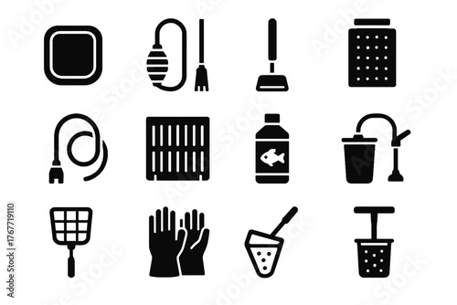 Fish vector scraper tank net conditioner sediment icon tools gloves bucket suction