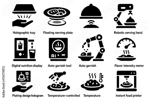 Dish plating icon serving vector warmer floating service robotic garnish futuristic meal