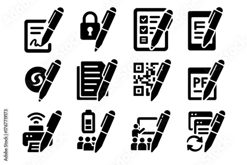 Qr smart corporate indicator icon pen vector filling office to contracts printer