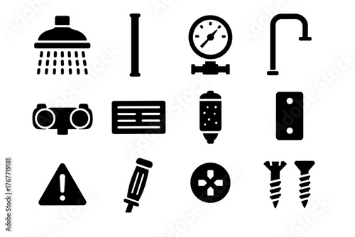 Floor arm icon pressure steel knobs thermostatic vector icons industrial shower wall