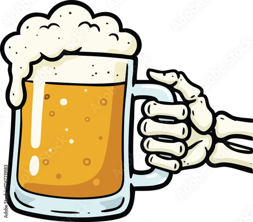 Skeleton Hand Holding a Beer Mug vector Illustration
