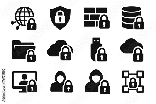 Data server secure icon vector folder cloud icons firewall network lock security