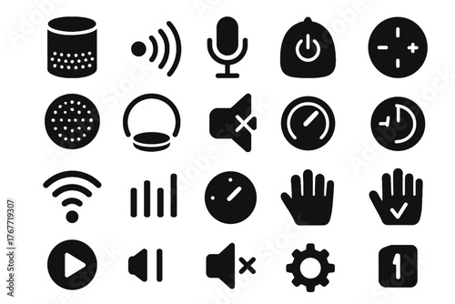 Smart sound assistant button speaker ai iconography grill icon equalizer waves vector
