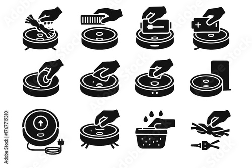 Swap vacuum cleaning sensor brush icon vector software cable setup pad robotic