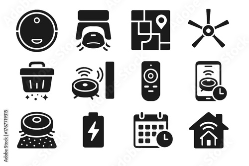 Brush schedule home vector cleaning icon carpet control robot mobile autonomous vacuum