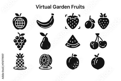 Virtual cherry peach icons garden ar grape icon strawberry vector neon kiwi