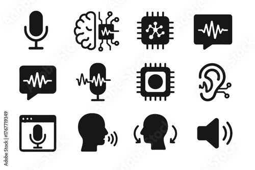 Display ai network icons icon processor vector arrows speech symbol recognition chip