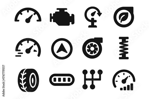Speedometer shift icon power odometer vector gauge engine car suspension icons performance