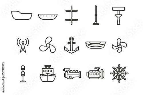 Mast icon ship engine deck icons lights hull vector components radar antenna
