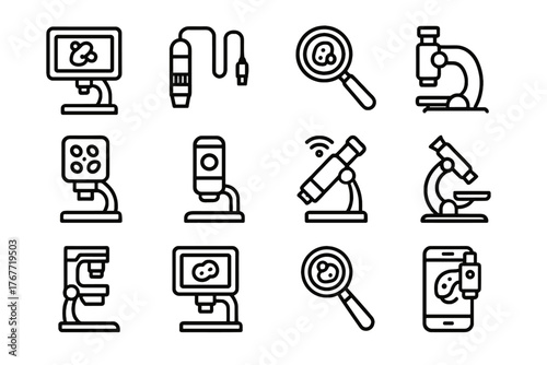 Magnification vector handheld icons scope microscope tool portable device pocket icon