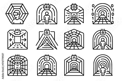 Smart path augmented futuristic icons cyber intelligent tunnel vector icon tube ar