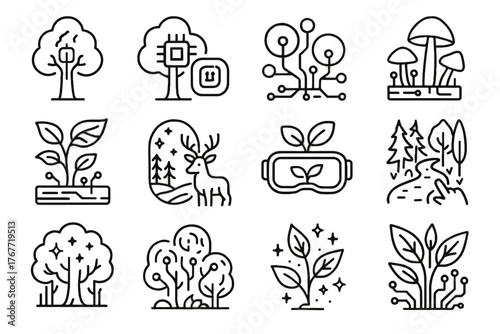 Vines path elements bushes futuristic canopy trees vector icon foliage icons forest