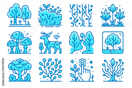 Shrubs holographic ai forest vector interactive icon path elements digital icons connected